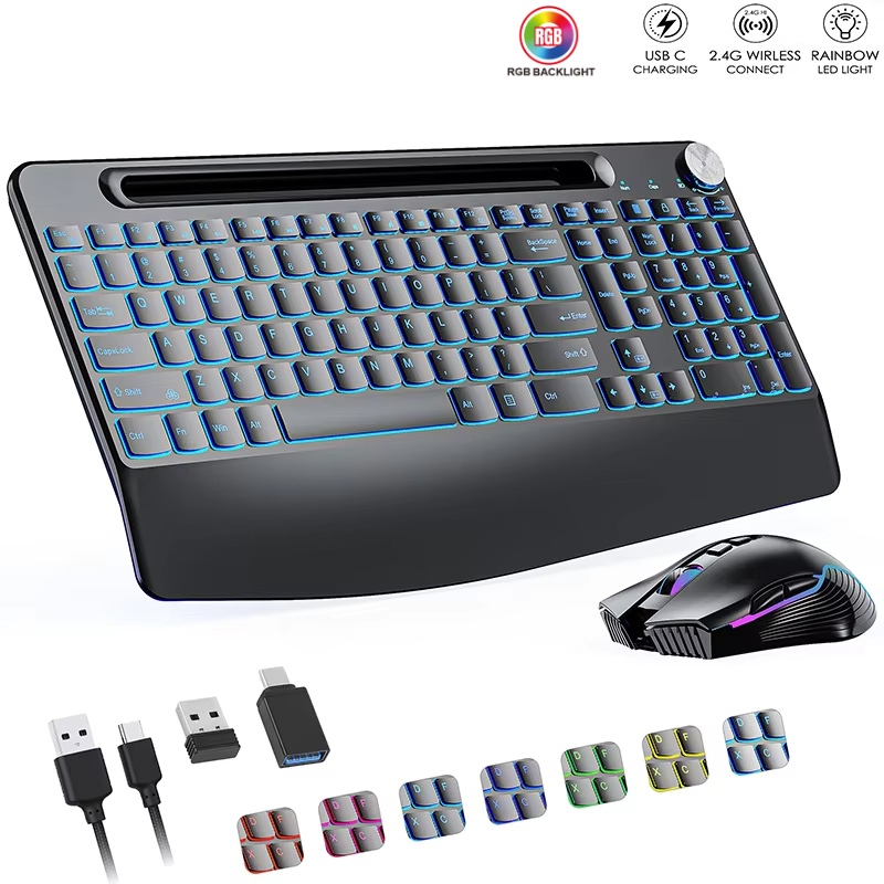 Gaming Keyboard Bluetooth - 2.4G&Type-C Wireless Keyboard Mouse Combo with