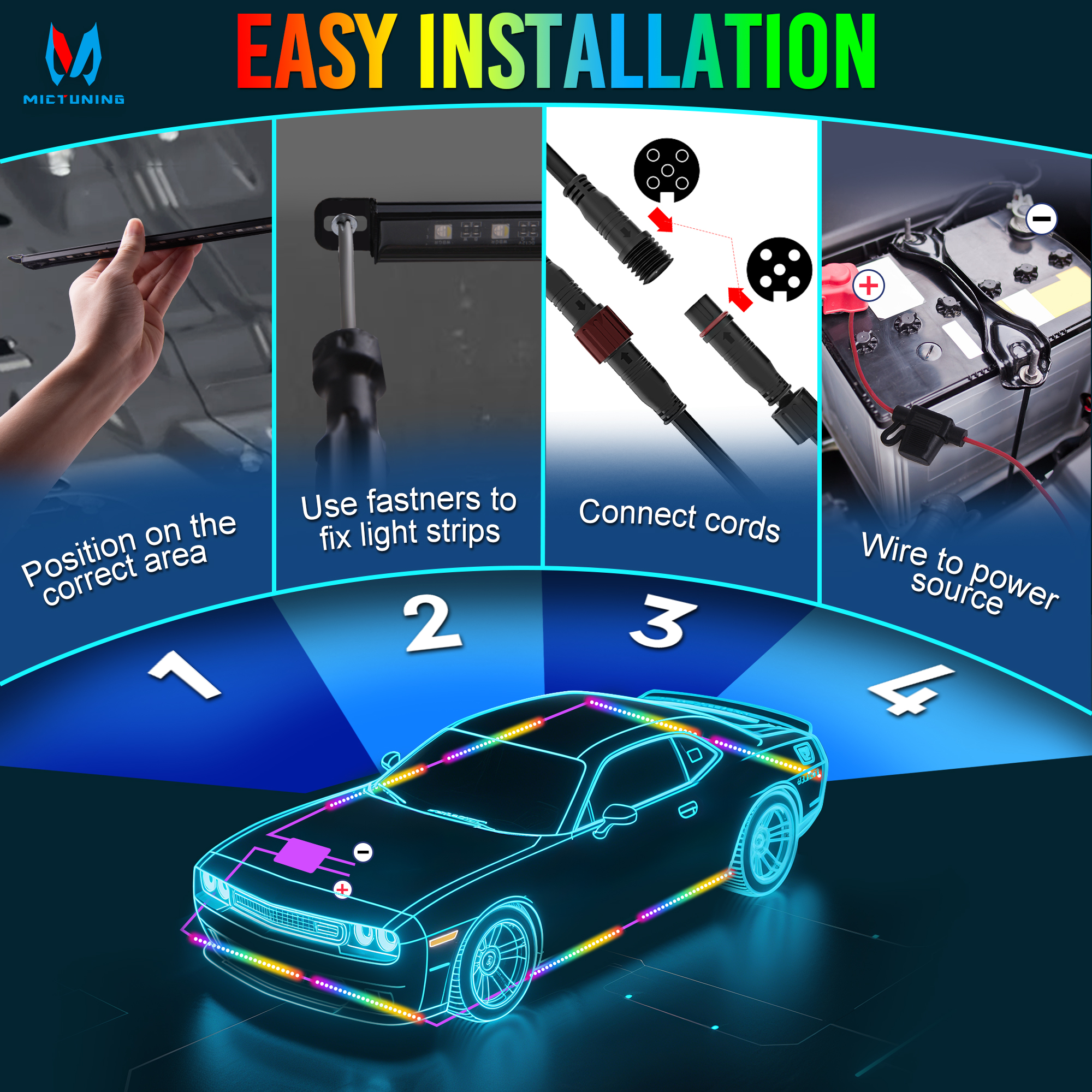 MICTUNING U8 Car Underglow Lig - Rgb Underglow Strip review and price