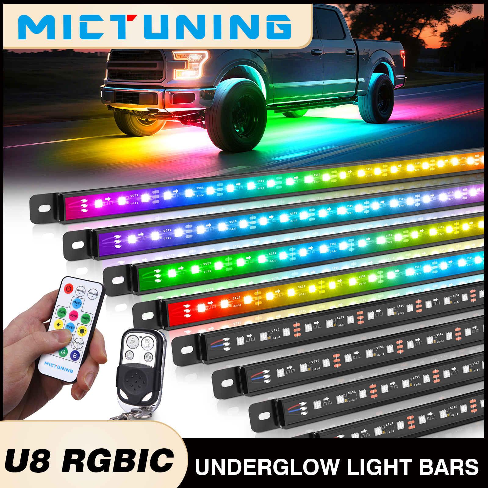 MICTUNING 8Pcs U8 RGB+IC Under - Rgb Underglow Strip review and price