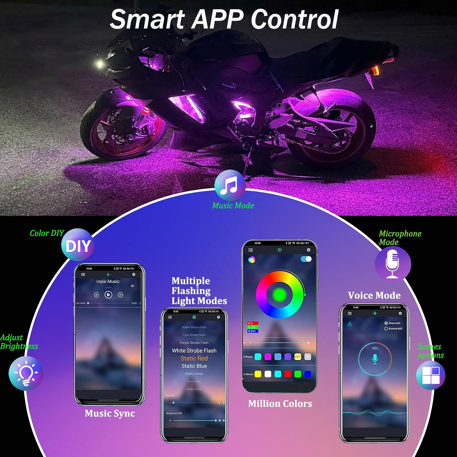 12in1 New Motorcycle Atmospher - Rgb Underglow Strip review and price
