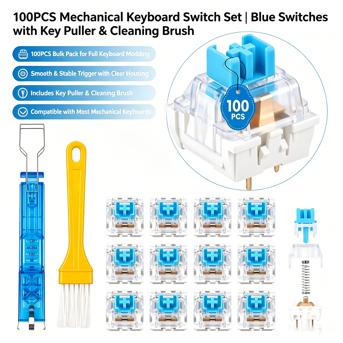 100Pack Clear RGB Backlight Me - Keyboard Gaming Blue Switch review and price